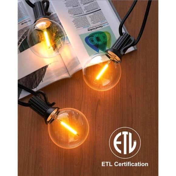 60FT Outdoor String Lights LED, Patio Lights with 32 Bulbs Waterproof, 2700K - Picture 6 of 7